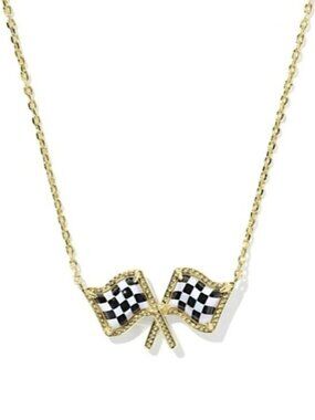 💞💞💖 Kendra Scott x Checkered Flag Gold Short Pendant Necklace